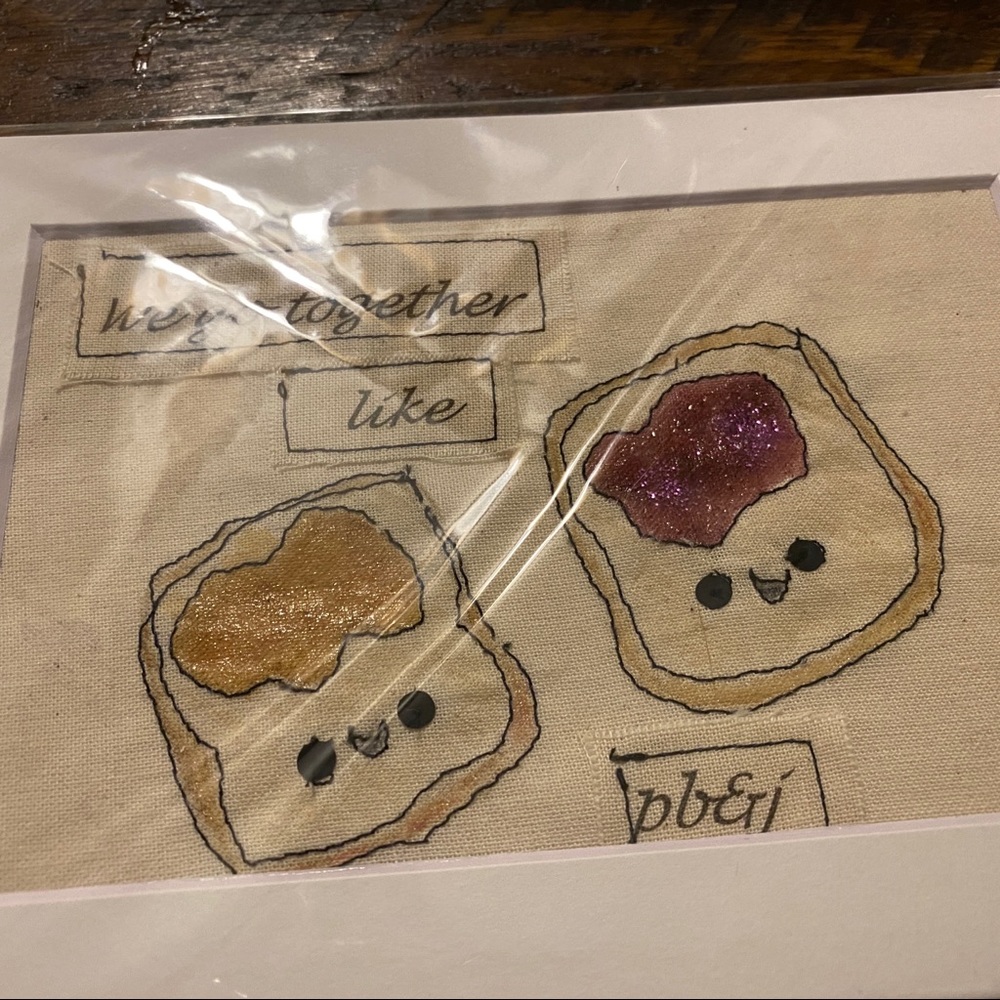 Cute Peanut butter & Jelly 5”x7” Textile Art